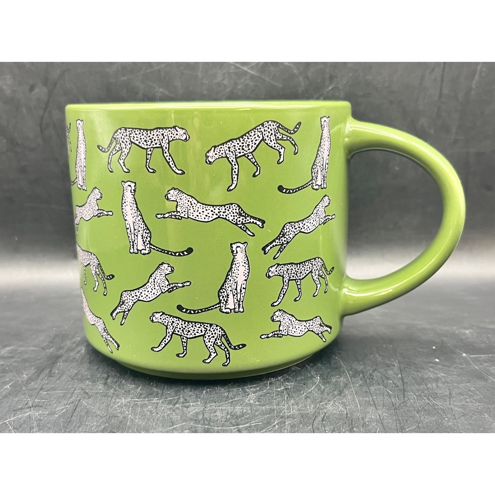 Elum Designs Home Green Cheetah Print Coffee‎ Mug Big Cat Whimsical Safaricore